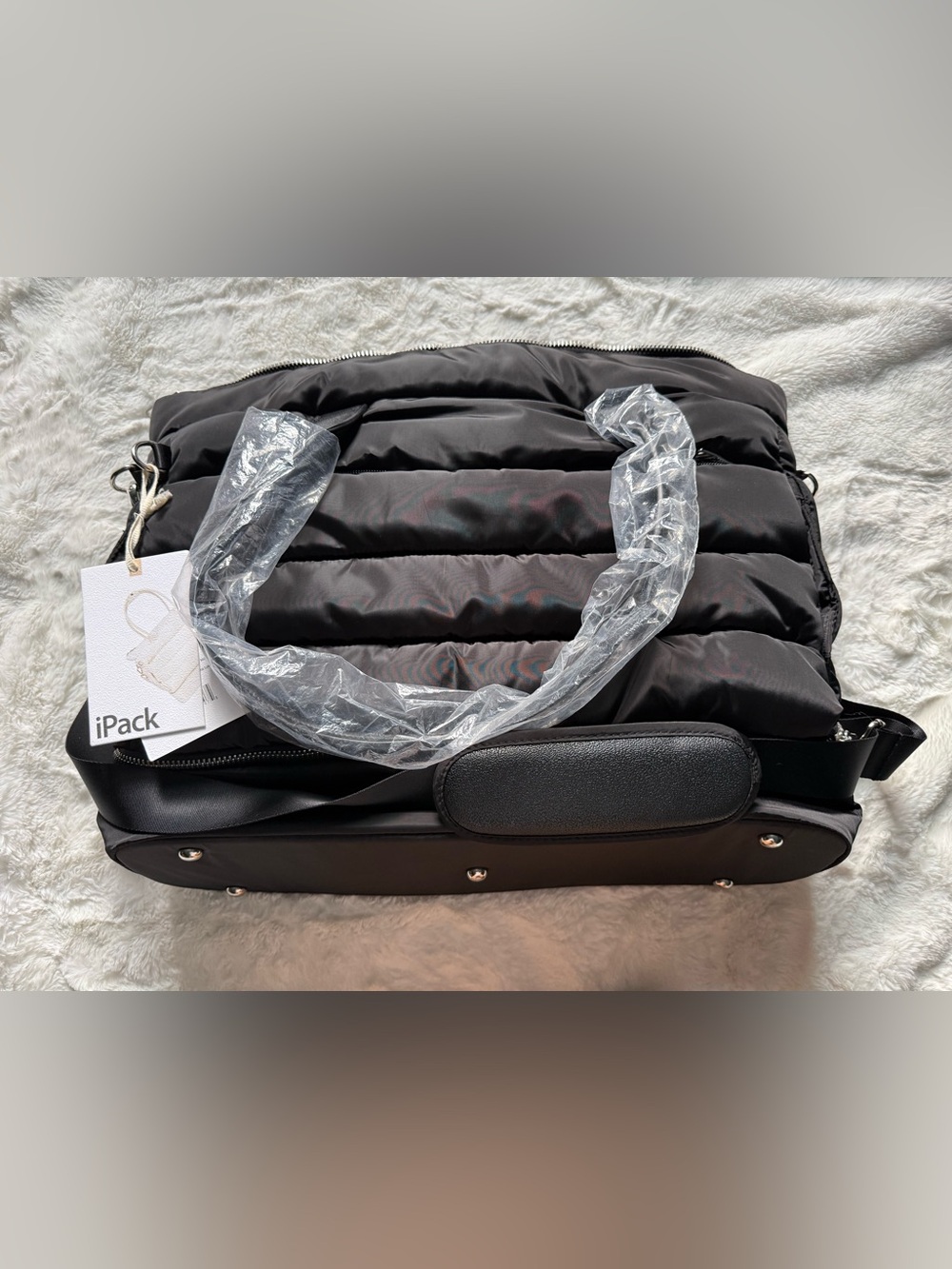 New iPack Black Quilted Fashion Puffy Tote